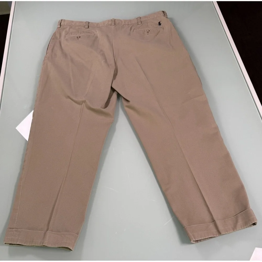 VTG Polo Ralph Lauren Ethan Pant Mens Khaki Pleated Cuffed Trouser  - 38x32